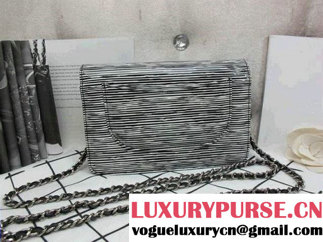 Chanel Striped Patent Calfskin Wallet On Chain(WOC) Bag in Grey 2014