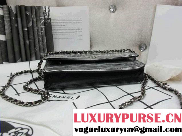 Chanel Striped Patent Calfskin Wallet On Chain(WOC) Bag in Grey 2014