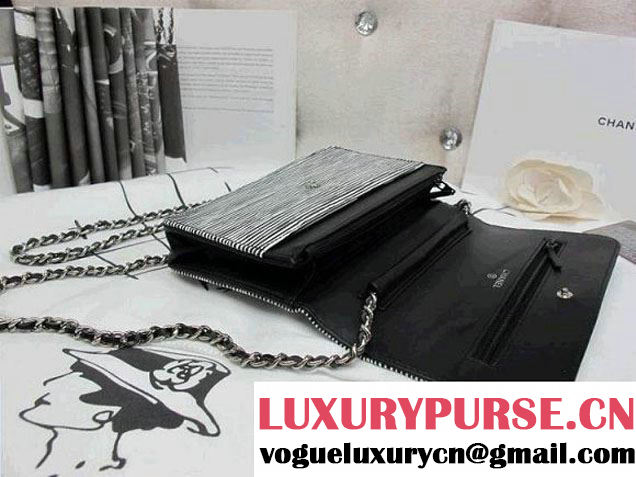 Chanel Striped Patent Calfskin Wallet On Chain(WOC) Bag in Grey 2014