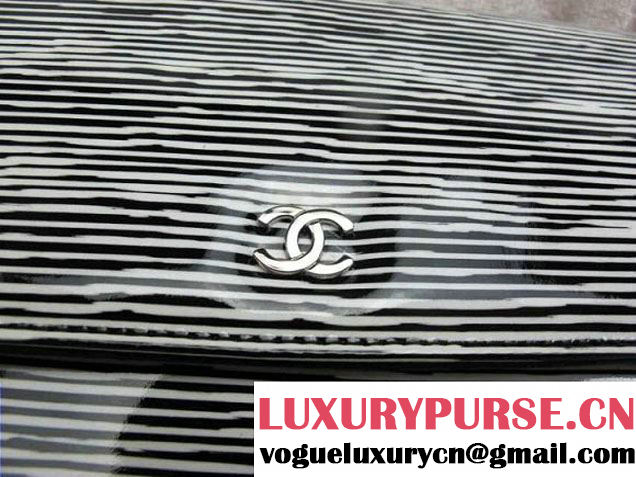 Chanel Striped Patent Calfskin Wallet On Chain(WOC) Bag in Grey 2014