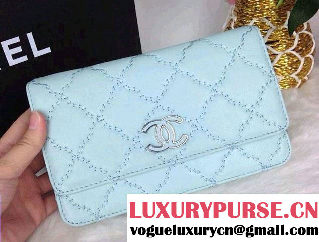 Chanel Hampton Wallet On Chain(WOC) Bag in Pale Turquoise