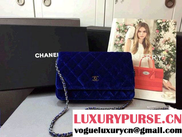 Chanel Velvet WOC Wallet On Chain Bag A33814 Y09134 Blue 2014