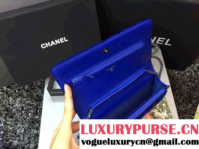 Chanel Velvet WOC Wallet On Chain Bag A33814 Y09134 Blue 2014