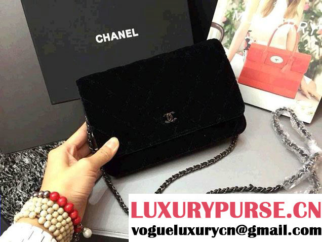 Chanel Velvet WOC Wallet On Chain Bag A33814 Y09134 Black 2014