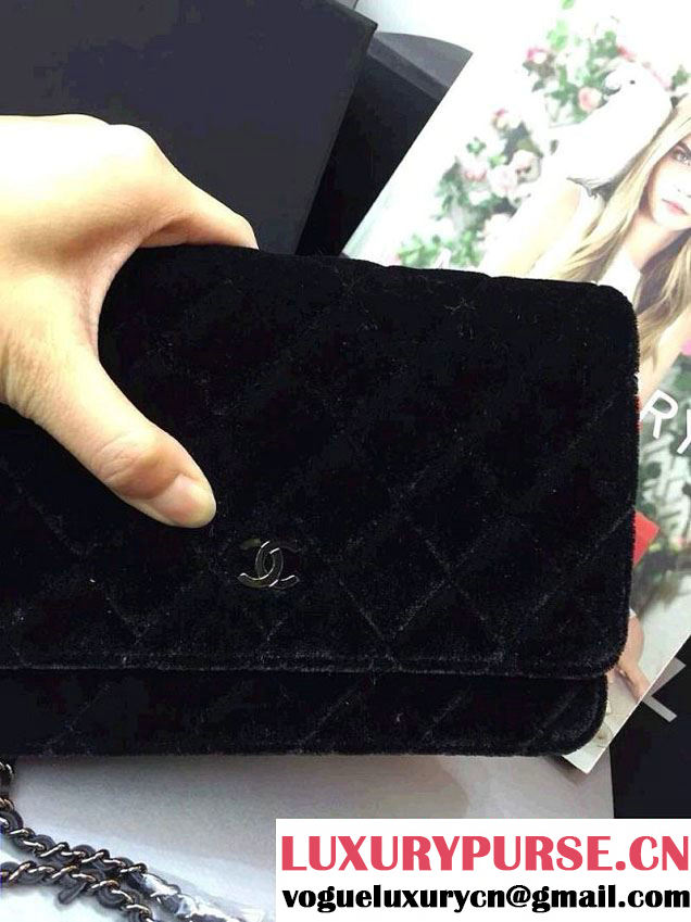 Chanel Velvet WOC Wallet On Chain Bag A33814 Y09134 Black 2014
