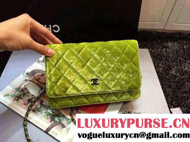 Chanel Velvet WOC Wallet On Chain Bag A33814 Y09134 Green 2014