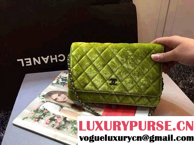 Chanel Velvet WOC Wallet On Chain Bag A33814 Y09134 Green 2014