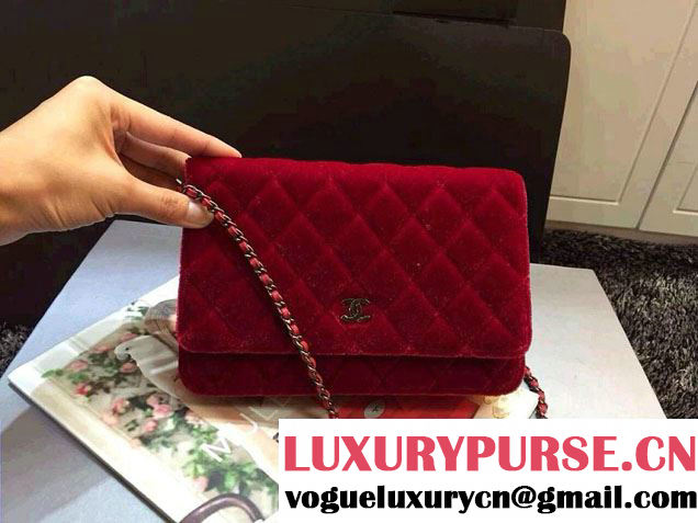 Chanel Velvet WOC Wallet On Chain Bag A33814 Y09134 Red 2014