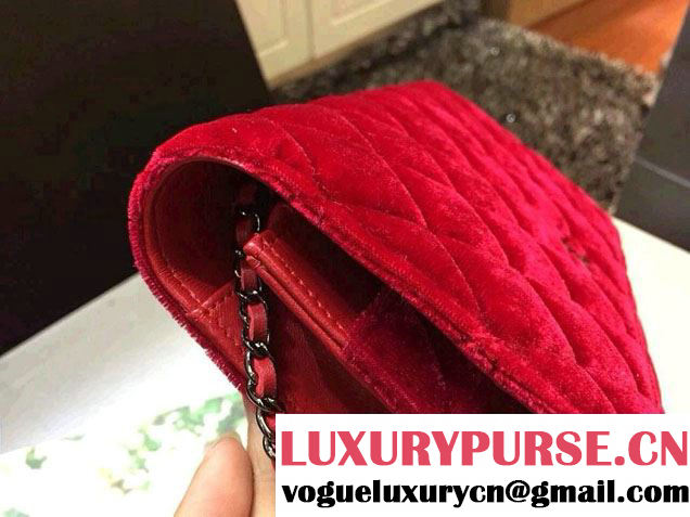 Chanel Velvet WOC Wallet On Chain Bag A33814 Y09134 Red 2014