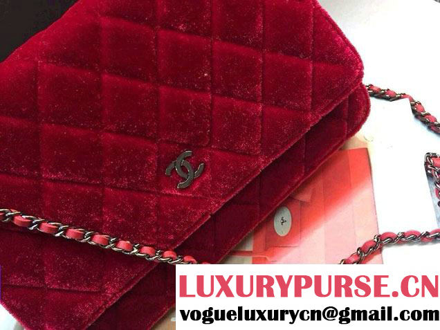 Chanel Velvet WOC Wallet On Chain Bag A33814 Y09134 Red 2014