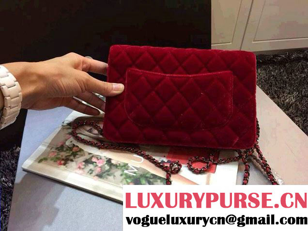 Chanel Velvet WOC Wallet On Chain Bag A33814 Y09134 Red 2014