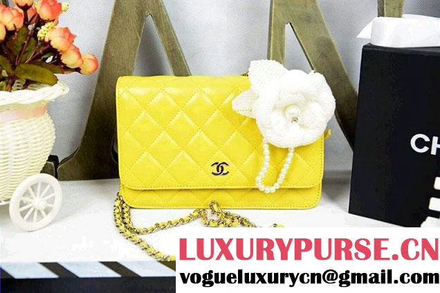 Chanel Wallet On Chain WOC Bag A33814 in Lambskin Leather Yellow