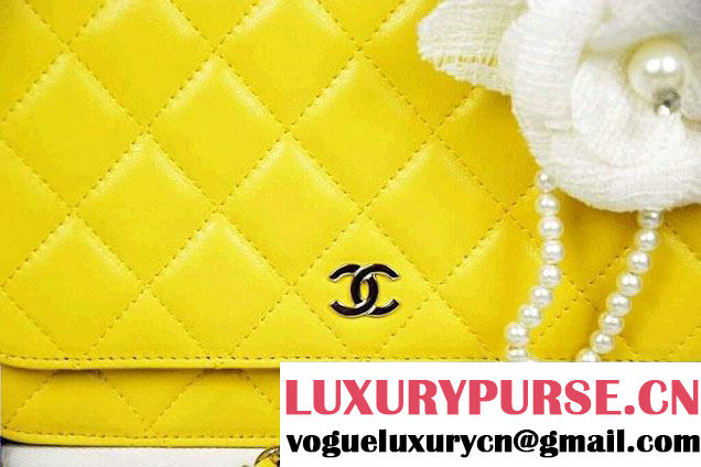 Chanel Wallet On Chain WOC Bag A33814 in Lambskin Leather Yellow