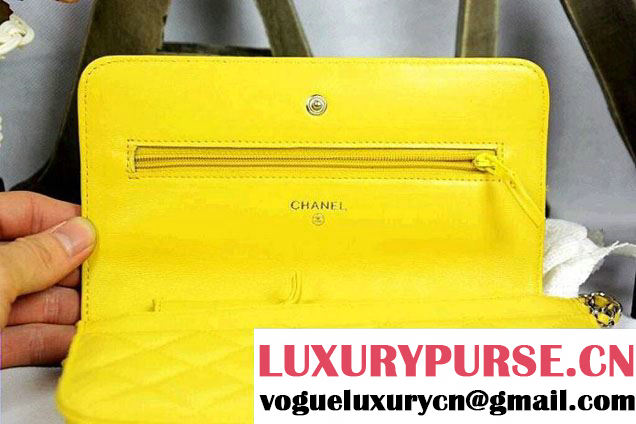 Chanel Wallet On Chain WOC Bag A33814 in Lambskin Leather Yellow