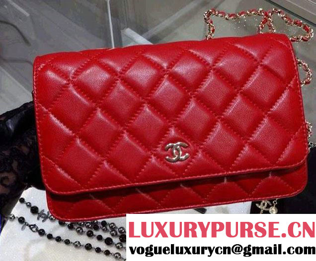 Chanel Wallet On Chain WOC Bag A33814 in Lambskin Leather Red with Golden Hardware