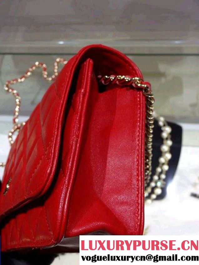 Chanel Wallet On Chain WOC Bag A33814 in Lambskin Leather Red with Golden Hardware