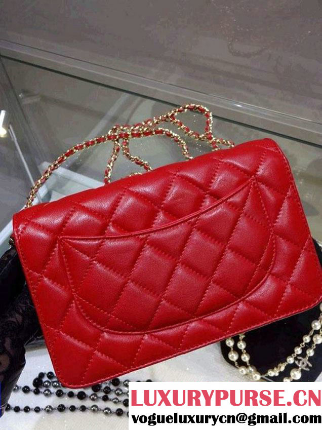 Chanel Wallet On Chain WOC Bag A33814 in Lambskin Leather Red with Golden Hardware