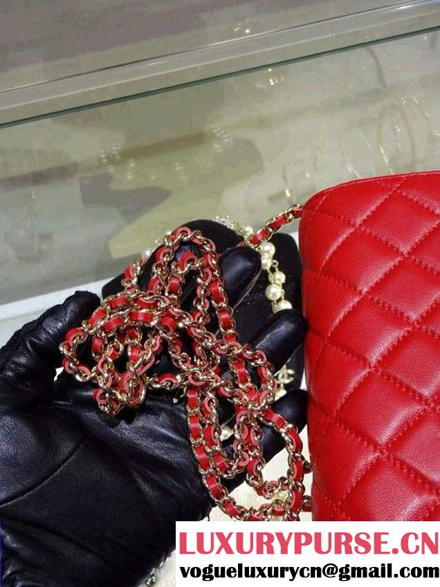 Chanel Wallet On Chain WOC Bag A33814 in Lambskin Leather Red with Golden Hardware
