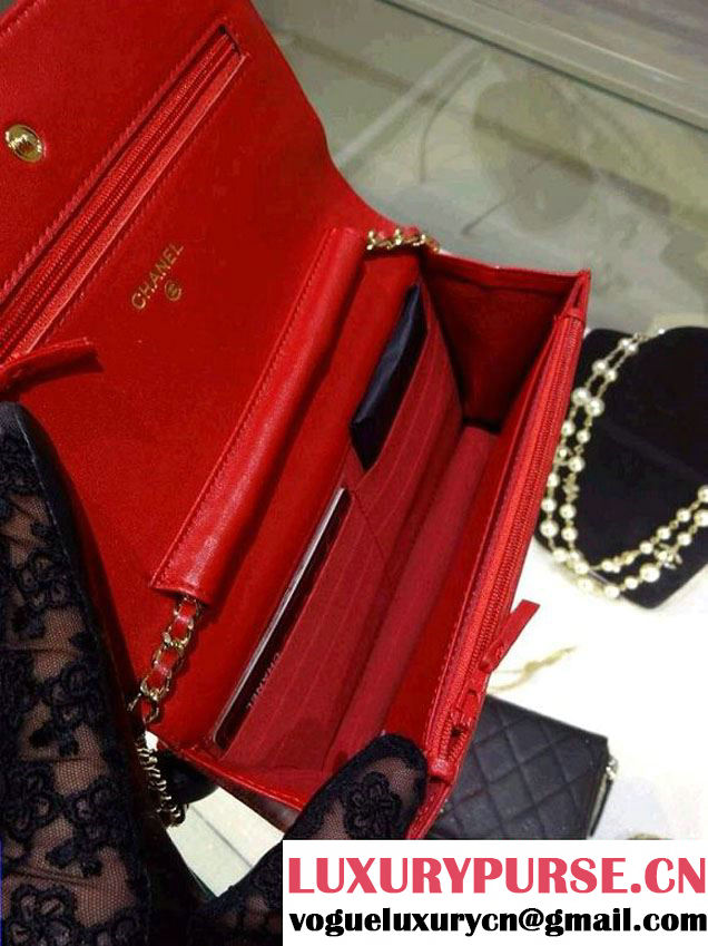 Chanel Wallet On Chain WOC Bag A33814 in Lambskin Leather Red with Golden Hardware