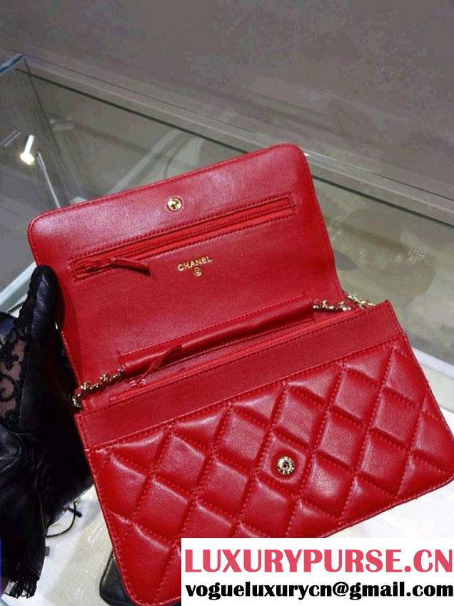 Chanel Wallet On Chain WOC Bag A33814 in Lambskin Leather Red with Golden Hardware
