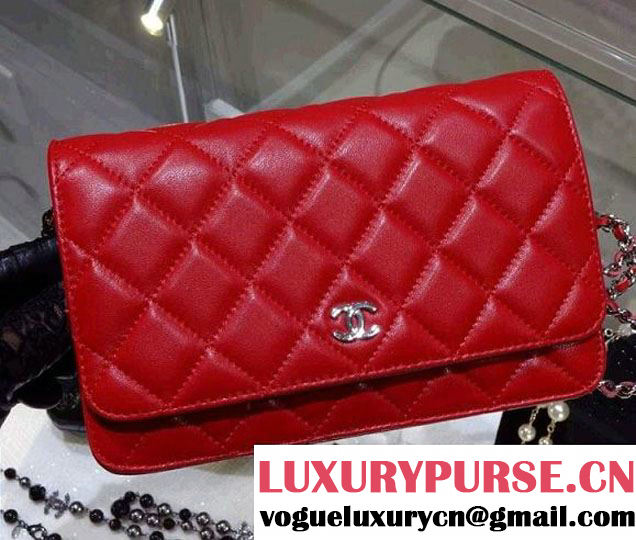 Chanel Wallet On Chain WOC Bag A33814 in Lambskin Leather Red with Silver Hardware