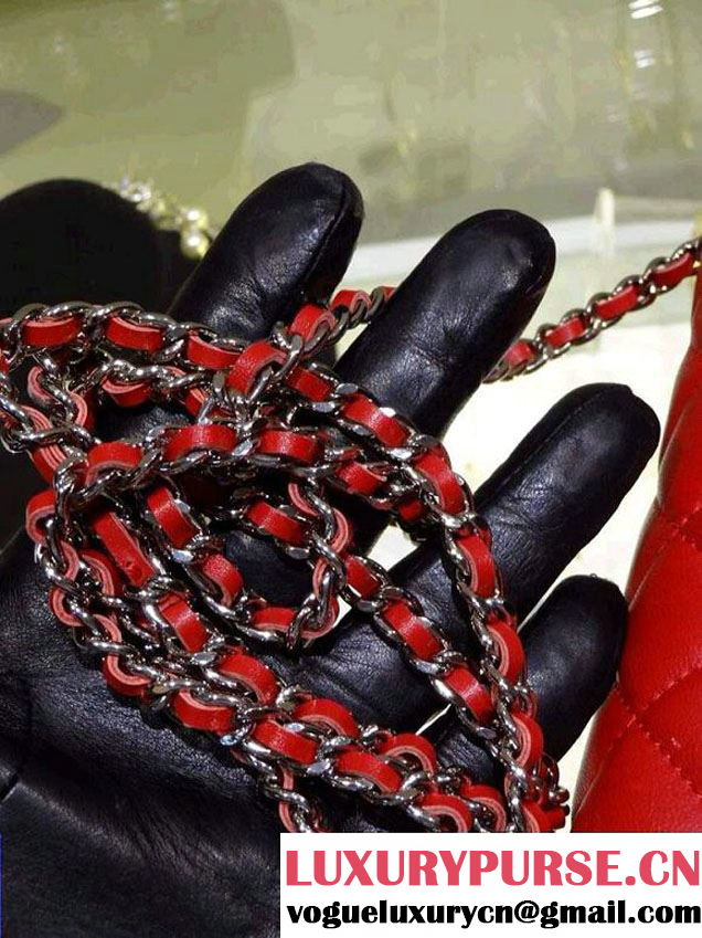 Chanel Wallet On Chain WOC Bag A33814 in Lambskin Leather Red with Silver Hardware