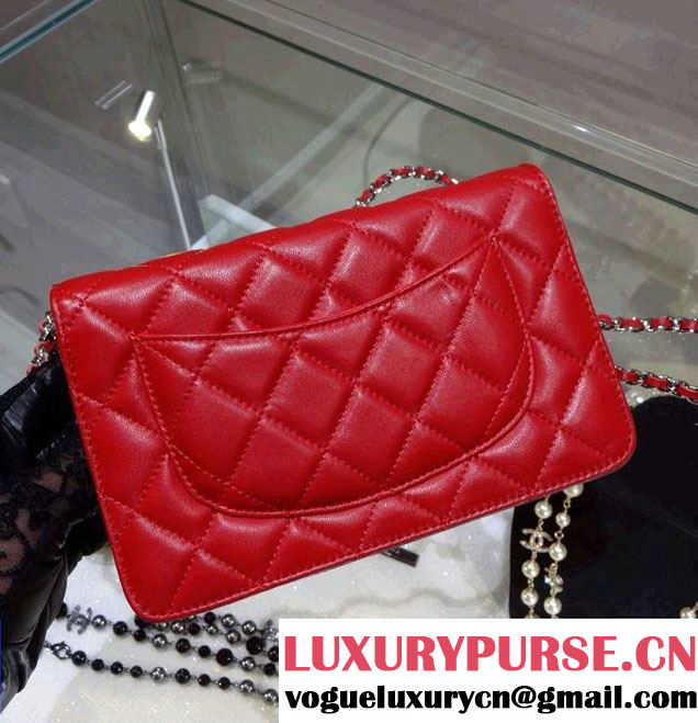Chanel Wallet On Chain WOC Bag A33814 in Lambskin Leather Red with Silver Hardware
