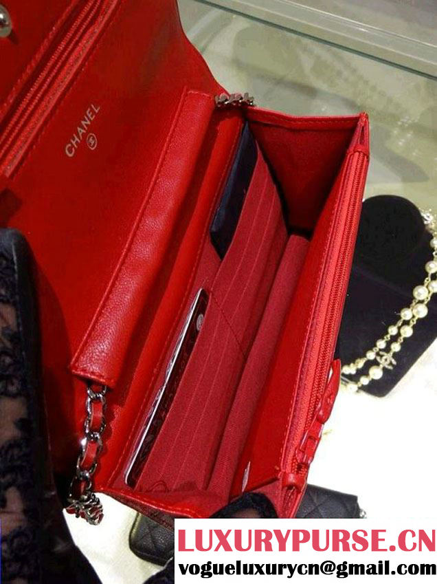 Chanel Wallet On Chain WOC Bag A33814 in Lambskin Leather Red with Silver Hardware