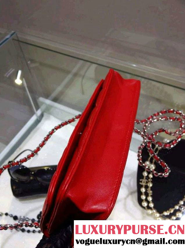 Chanel Wallet On Chain WOC Bag A33814 in Lambskin Leather Red with Silver Hardware
