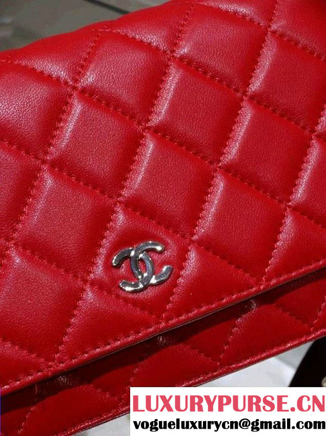 Chanel Wallet On Chain WOC Bag A33814 in Lambskin Leather Red with Silver Hardware