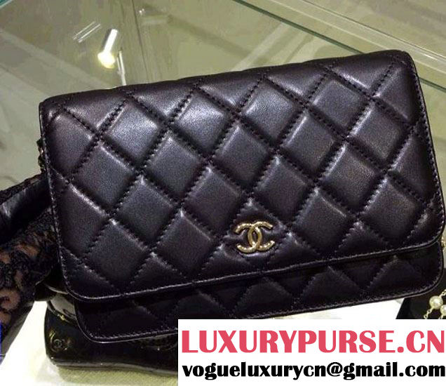 Chanel Wallet On Chain WOC Bag A33814 in Lambskin Leather Black with Golden Hardware