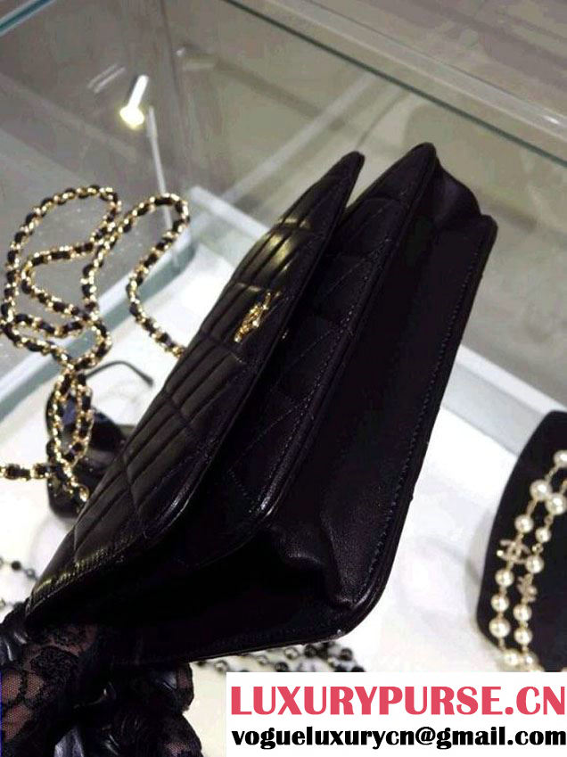 Chanel Wallet On Chain WOC Bag A33814 in Lambskin Leather Black with Golden Hardware