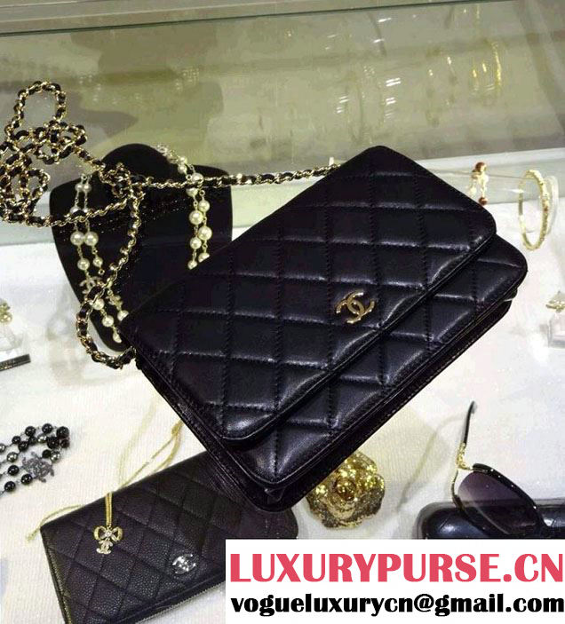 Chanel Wallet On Chain WOC Bag A33814 in Lambskin Leather Black with Golden Hardware