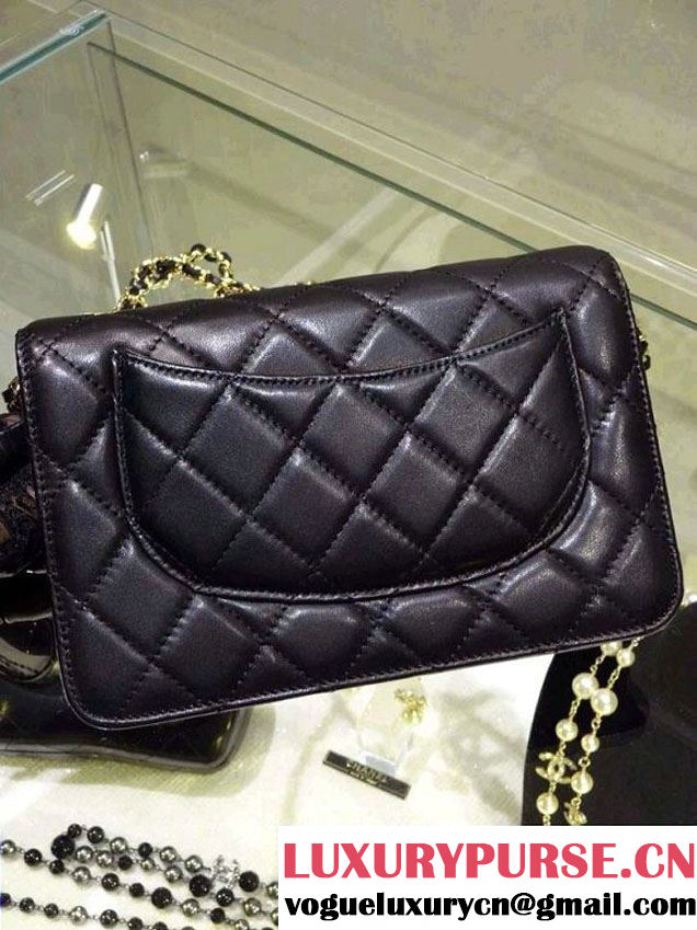 Chanel Wallet On Chain WOC Bag A33814 in Lambskin Leather Black with Golden Hardware
