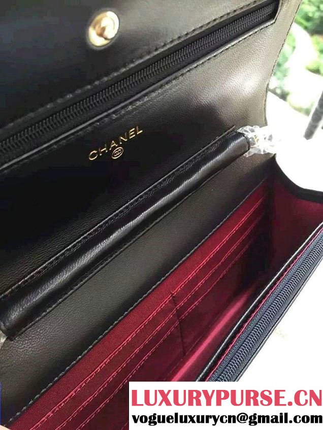 Chanel Wallet On Chain WOC Bag A33814 in Lambskin Leather Black with Golden Hardware