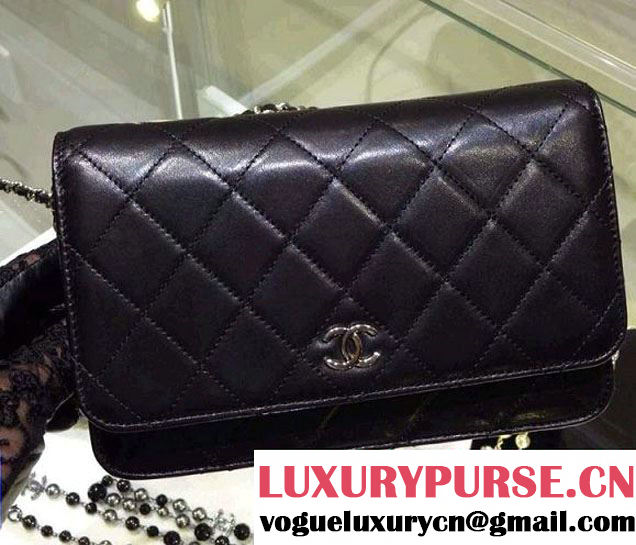 Chanel Wallet On Chain WOC Bag A33814 in Lambskin Leather Black with Silver Hardware