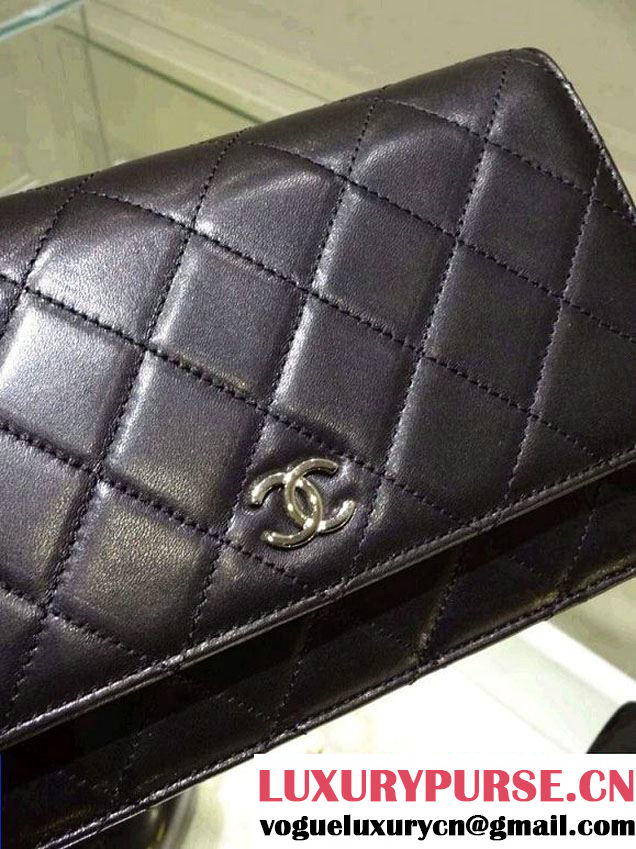Chanel Wallet On Chain WOC Bag A33814 in Lambskin Leather Black with Silver Hardware