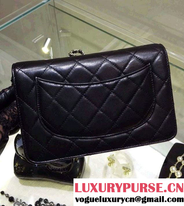 Chanel Wallet On Chain WOC Bag A33814 in Lambskin Leather Black with Silver Hardware