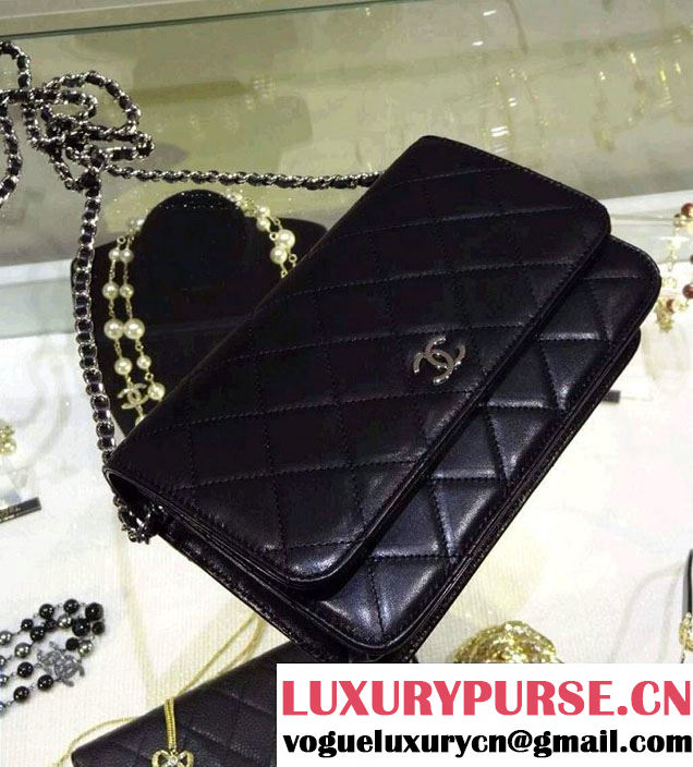 Chanel Wallet On Chain WOC Bag A33814 in Lambskin Leather Black with Silver Hardware
