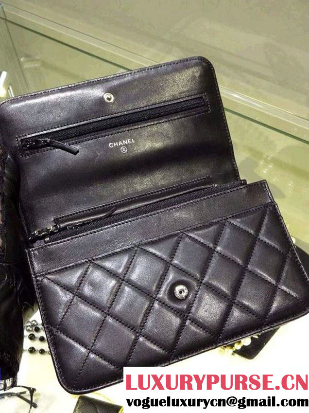 Chanel Wallet On Chain WOC Bag A33814 in Lambskin Leather Black with Silver Hardware