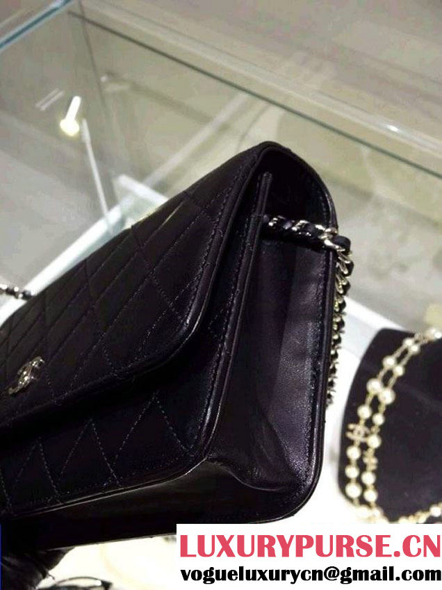 Chanel Wallet On Chain WOC Bag A33814 in Lambskin Leather Black with Silver Hardware