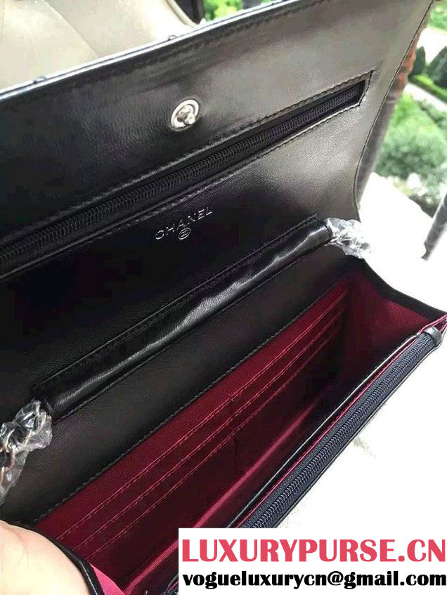 Chanel Wallet On Chain WOC Bag A33814 in Lambskin Leather Black with Silver Hardware