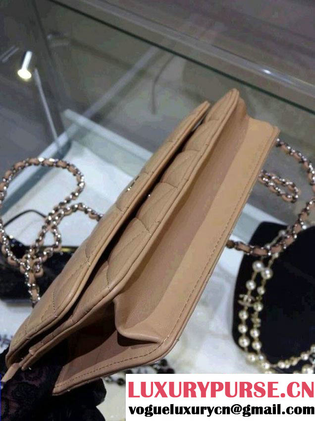 Chanel Wallet On Chain WOC Bag A33814 in Lambskin Leather Apricot