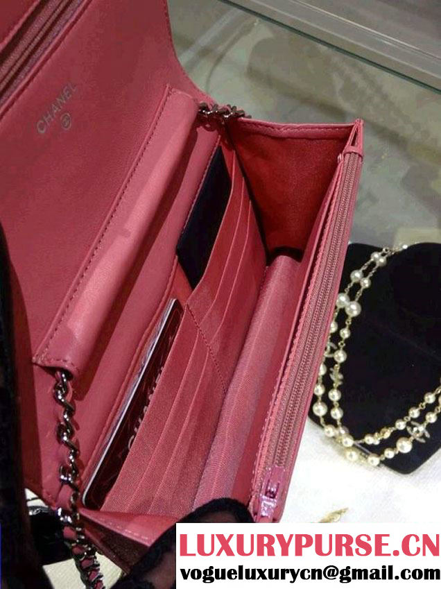 Chanel Wallet On Chain WOC Bag A33814 in Lambskin Leather Peach