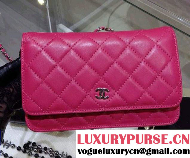 Chanel Wallet On Chain WOC Bag A33814 in Lambskin Leather Fushia