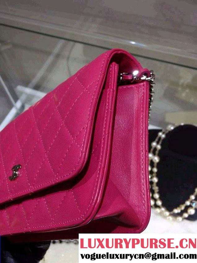 Chanel Wallet On Chain WOC Bag A33814 in Lambskin Leather Fushia