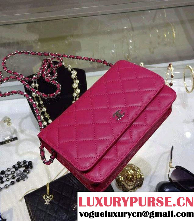 Chanel Wallet On Chain WOC Bag A33814 in Lambskin Leather Fushia