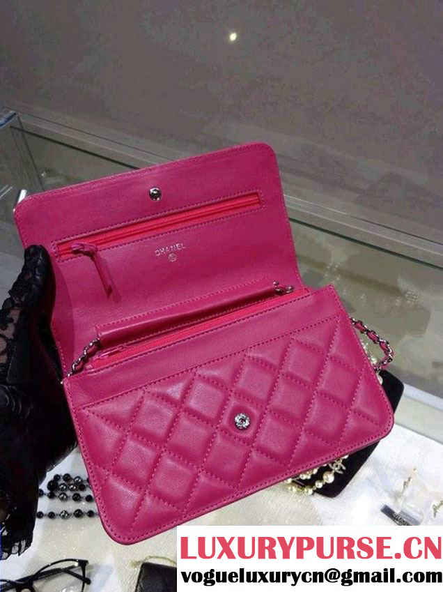 Chanel Wallet On Chain WOC Bag A33814 in Lambskin Leather Fushia