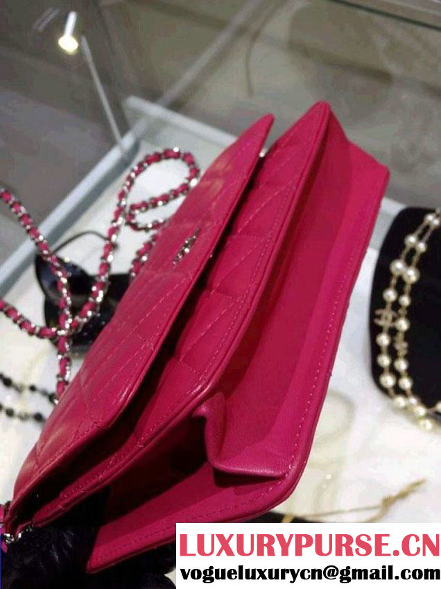 Chanel Wallet On Chain WOC Bag A33814 in Lambskin Leather Fushia