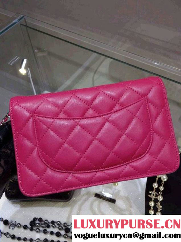 Chanel Wallet On Chain WOC Bag A33814 in Lambskin Leather Fushia